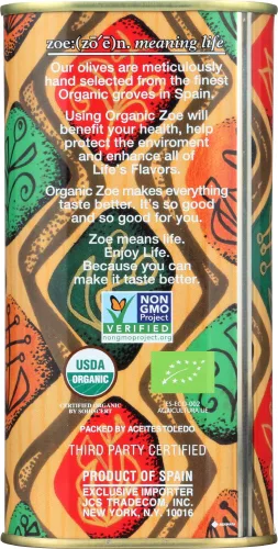 Vista 2 de Zoe Aceite de oliva virgen extra orgánico, lata de 25.5 onzas