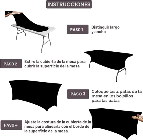Vista 4 de IVAPUPU - Mantel de elastano para mesas rectangulares, ajustado, elástico, lavable, protector de mesa para eventos, fiestas, bodas, cócteles, Negro