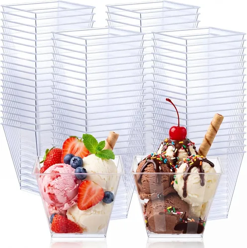 Vista 13 de Zubebe Paquete de 100 cuencos de helado con forma de flor de 10 onzas de Rojo rosa