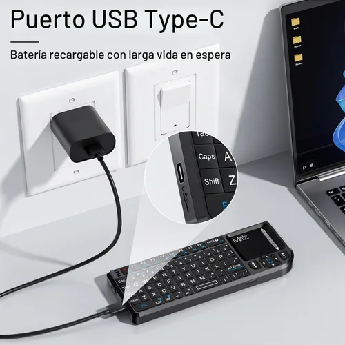 Vista 6 de Mini Teclado Inalámbrico, Mini Teclado Bluetooth con Panel Táctil Sensible, 2.4G/Bluetooth 5.1 Modo Dual Recargable Portátil, para Smart