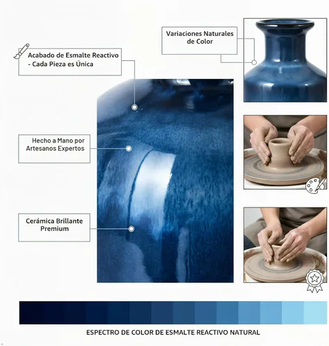 Vista 5 de Mowtanco Jarrones de cerámica azul para decoración del hogar, 3 pequeños