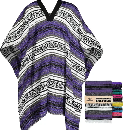 Vista 18 de Artisans Bazaar Poncho tradicional mexicano de Baja para hombres y mujeres, auténtico sarape de Gaban, manta de vaquero Pancho Jorongo Aguamarina