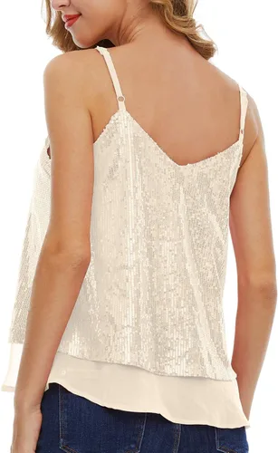 Vista 5 de Camiseta sin mangas de lentejuelas brillantes para mujer, chaleco de lentejuelas brillantes, chaleco de lentejuelas para fiesta de Navidad