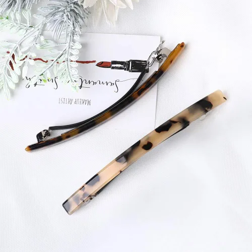 Vista 3 de Luckycivia - Paquete de 2 pasadores para el cabello, pinzas de pelo largas y finas hechas a mano con celuloide ónix, elegante pinza automática
