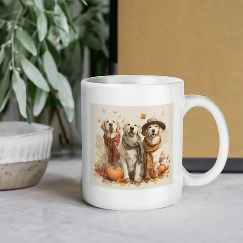 Vista 6 de Golden Retrievers with Pumpkins And Leaves Coffee Travel Mug Thanksgiving Autumn Halloween Milk And Tea Ceramic Cup Fathers Day Dad Gifts from