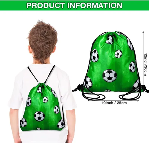 Vista 3 de Coume Paquete de 20 bolsas de fútbol con cordón de 12 x 10 pulgadas, mochila deportiva portátil para niñas y niños, recuerdos de fiesta, refrigerios