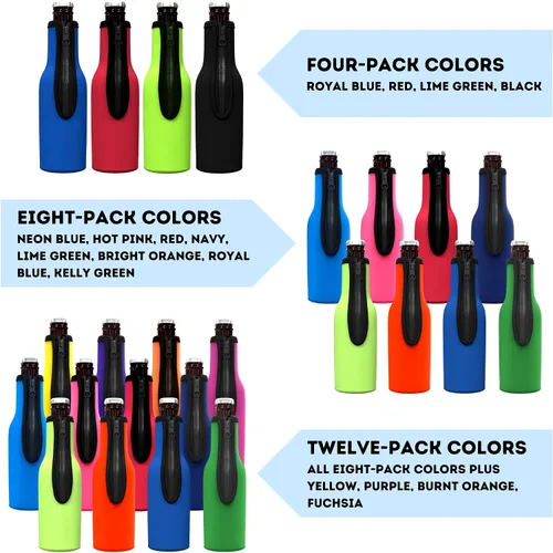 Vista 2 de Fundas aislantes para botellas de cerveza (multicolor) de neopreno con cremallera para botellas de cuello largo de 12 onzas (Multicolor