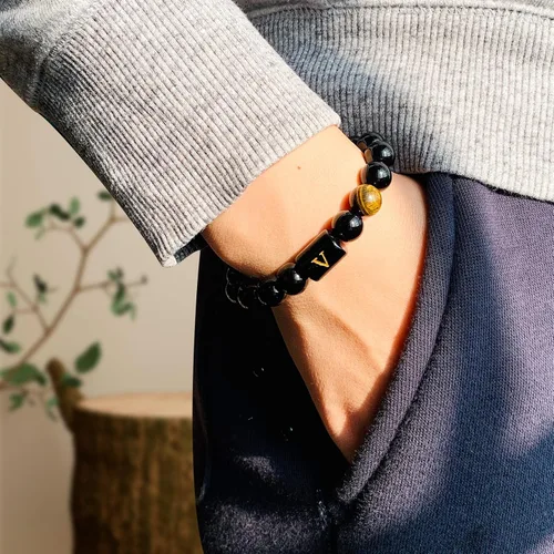 Vista 110 de SUMMER LOVE Regalos para el Día del Padre, pulsera con inicial de piedra de ónix negro de 0.394 pulgadas para hombres, pulsera de cuerda trenzada