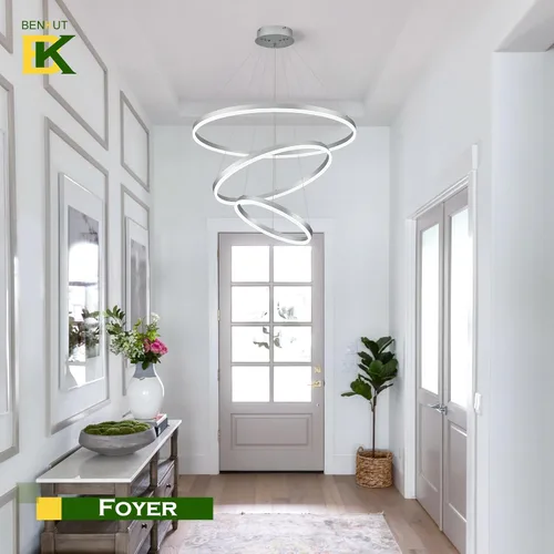 Vista 78 de Benkut Lámpara de Araña de Anillo LED Moderna Negra para Comedor, Lámpara de Araña de Techo Circular Empotrada Regulable con Control Remoto