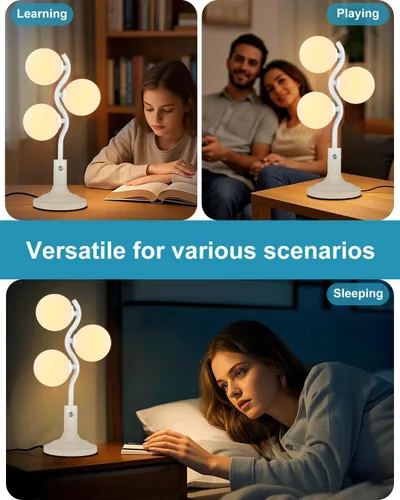 Vista 7 de Lightdot Lámpara de Mesa Globo de Mediados de Siglo Regulable Moderna de 3 Luces Blanca Lámpara de Escritorio 3000K Blanco Cálido Lámpara de Mesita