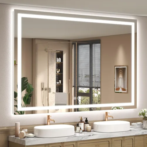Vista 14 de Espejo de baño LED iluminado de 30 x 30 pulgadas para pared, espejo cuadrado de tocador con luces, regulable, antivaho, a prueba de roturas