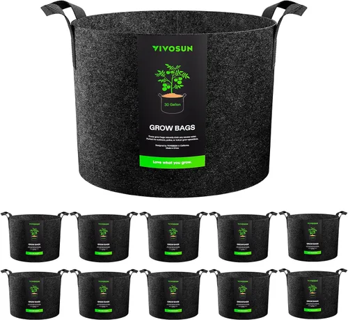Vista 17 de VIVOSUN Paquete de 10 bolsas de cultivo de 1 galón, macetas de tela reforzadas para jardinería, color negro