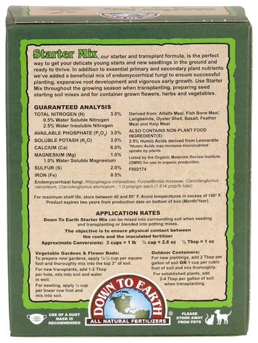 Vista 2 de Down To Earth All Natural Fertilizers Organic Starter Mix - Alimento vegetal para inicios, trasplantes, nuevos jardines, contenedores 3-3-3, 1 lb