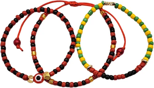 Vista 7 de Hecho a mano contra el mal de ojo orishas joyería de protección Ilde elástico elástico ajustable con cuentas unisex amuleto pulsera conjunto