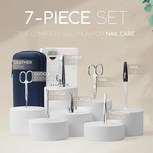 Vista 3 de Set de manicura Solingen hecho en Alemania - Juego exclusivo de 7 piezas de cortauñas para dedos de manos y pies para mujeres y hombres en estuche