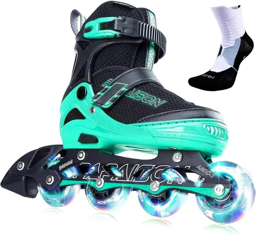 Vista 13 de PAPAISON Patines en línea ajustables para niños y adultos con ruedas completamente iluminadas, patines de ruedas para exteriores para niñas y niños