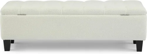 Vista 9 de Christopher Knight Home Ottilie Boucle Fabric Storage Ottoman Bench, Wooden Rectangular Ottoman with Storage, Bedroom End of Bed Foot Stool Beige