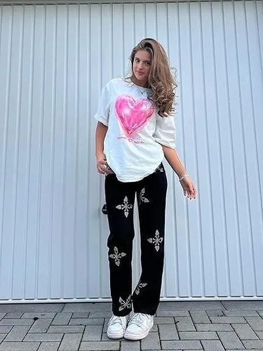 Vista 4 de Vamtac Camisetas de algodón de manga corta con estampado de globos de amor para hombre, estilo Y2k, lindas camisetas de verano con corazón