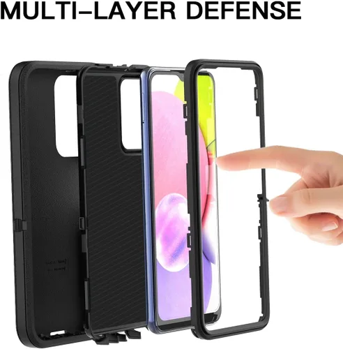 Vista 3 de AICase Funda para Galaxy A03S, resistente protección contra caídas, cuerpo completo, resistente a prueba de golpes y polvo, 3 capas, protección Negro