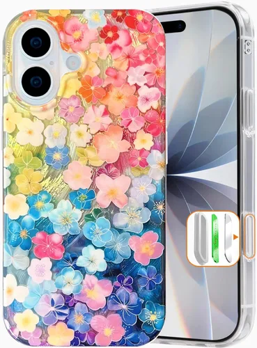 Vista 56 de I-MGAE-IN-AR Funda compacta para iPhone 12 Pro, diseño colorido de flores iridiscentes, holográfica, brillante, bonita funda para iPhone 12