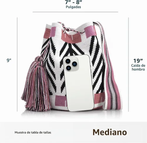 Vista 4 de WYOU Designer Collection Wayuu Hand-Woven Macrame Purse, Raffia Handbag, Classy Summer Crossbody Bags for Women, Medium Diseño 136