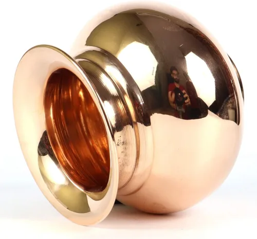 Vista 3 de ASHIRWAD Cobre puro Lota Kalash Gadvi para Pooja Hindú Oración Kalash Arti Puja Pot para nuevo hogar AE000026-05 (1.0 L)