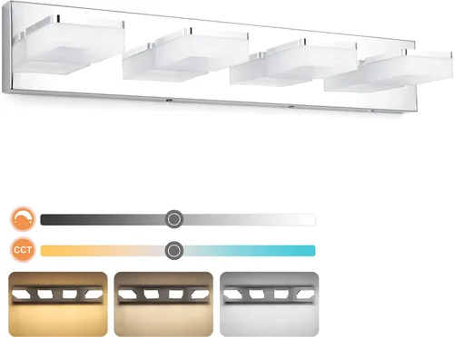 Vista 10 de GOODATE Lámparas de baño regulables de 3 colores sobre el espejo, luces LED cromadas, de acero inoxidable acrílico, 6 luces de tocador de baño