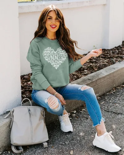 Vista 2 de MOUSYA Sudadera con texto en inglés Kindness Heart con diseño de corazón y texto Be Kind
