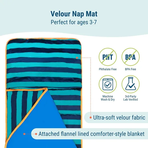 Vista 3 de Wildkin Kids Velour Nap Mat for Boys & Girls – Soft & Cozy Toddler Sleep Mat with Built-in Blanket for Daycare, Preschool, Kindergarten & Travel