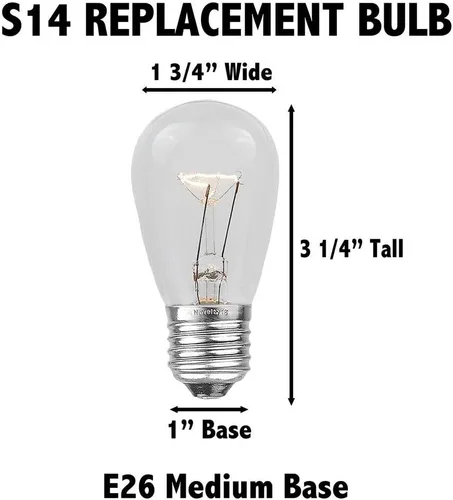 Vista 3 de Novelty Lights Paquete de 25 focos S14 para patio al aire libre con base Edison de repuesto, E27 de tamaño mediano, multicolor, 11 vatios