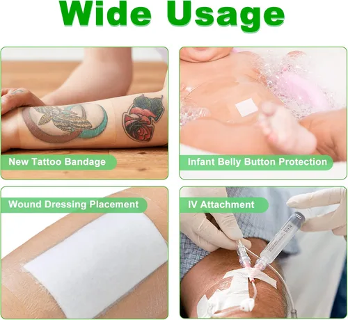Vista 4 de LotFancy - Vendaje de cuidado posterior para tatuajes, rollo de 2 pulgadas x 13 yardas, impermeable, transparente Transparent Film Dressing