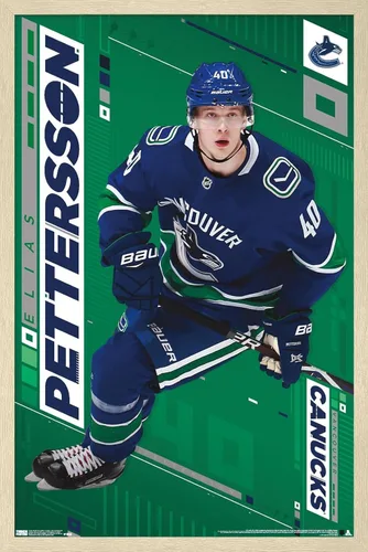 Vista 7 de Trends International NHL Vancouver Canucks - Póster de pared Elias Pettersson 19, 14.725 x 22.375 pulgadas, versión enmarcada de madera de granero