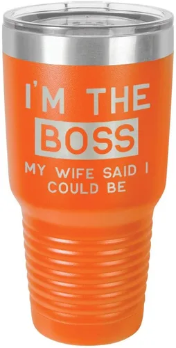 Vista 13 de I'M The BOSS MY WIFE SAID I COULD BE 30 oz vaso con paja y tapa superior deslizante de acero inoxidable taza de viaje de acero inoxidable
