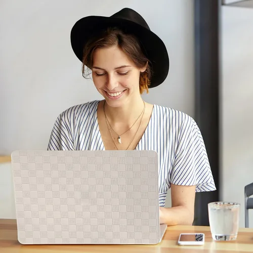 Vista 6 de Funda compatible con MacBook Air de 13 pulgadas (versión 2010-2017). Modelos: A1466 / A1369, funda rígida de piel crema texturizada a cuadros, sin