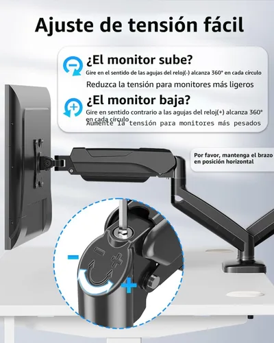 Vista 3 de MOUNTUP Soporte de monitor doble para escritorio, brazos de monitor para 2 monitores de 32, 27, 24, 22 pulgadas, soporte de monitor doble ajustable