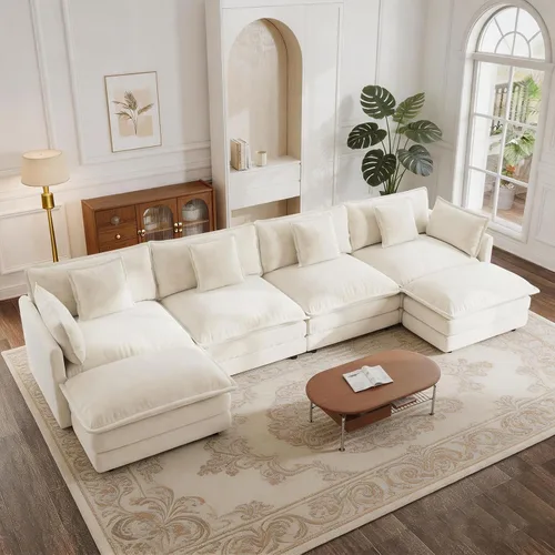 Vista 31 de GNIXUU Sofá modular de 76 pulgadas, sofá biplaza beige de 2 plazas, cómodos asientos de felpilla de 25 pulgadas de profundidad con 2 almohadas