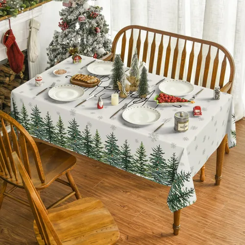Vista 25 de Horaldaily Mantel de Navidad rectangular de 52 x 70 pulgadas con árboles de Beige