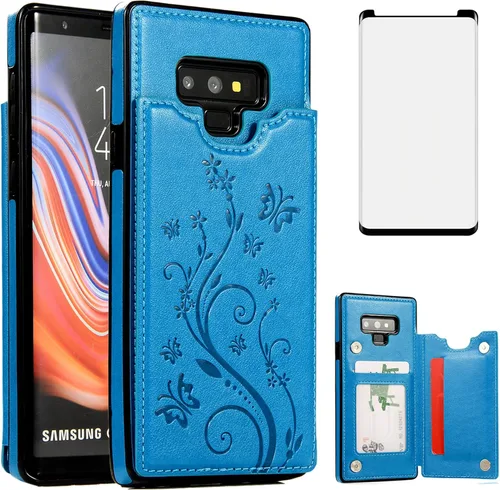 Vista 11 de Asuwish Funda de teléfono para Samsung Galaxy Note 9 con protector de pantalla de vidrio templado, tarjetero/tarjetero, soporte para cartera