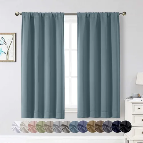 Vista 53 de Cortinas opacas para dormitorio, sala de estar, juego de 2 paneles de 54 pulgadas de largo, cortinas de oscurecimiento de habitación con aislamiento