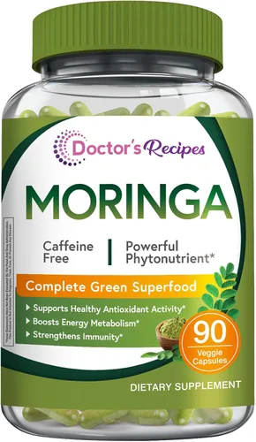Vista 11 de Doctor's Recipes Moringa 11,000 mg de potencia, Superalimento Verde Completo, Apoyo Antioxidante Natural, Sin OMG, 60 cápsulas veganas, Sin cafeína