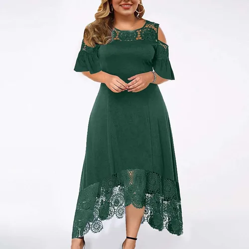 Vista 4 de Fragarn Vestido para mujer, casual, de moda, bordado, de encaje, longitud media, larga, conjunto de dos piezas, 0