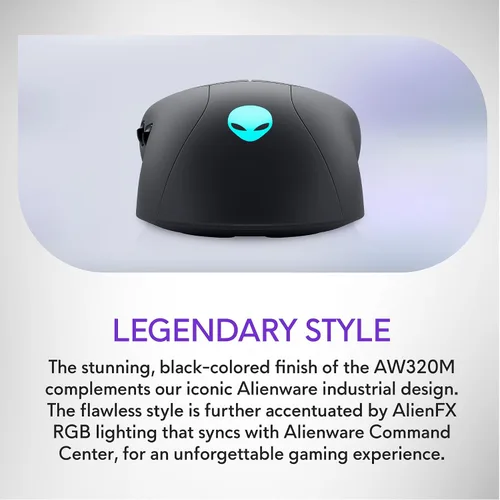 Vista 6 de Alienware Mouse inalámbrico profesional para juegos – Conectividad inalámbrica / USB para juegos de 2.4 GHz, DPI ajustable, tecnología de sensor
