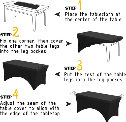 Vista 51 de Famstar Paño de Mesa Negro de 4 Pies de Elastano, Paño de Mesa Ajustado para Mesas Rectangulares, Fundas Elásticas Lavables Sin Arrugas