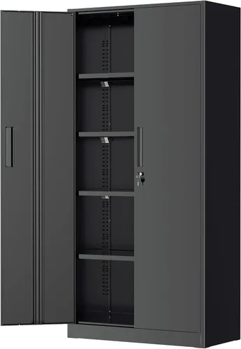 Vista 34 de Greenvelly Armarios de almacenamiento de metal de 72 pulgadas, gabinete de almacenamiento de acero negro para garaje con puertas y estantes
