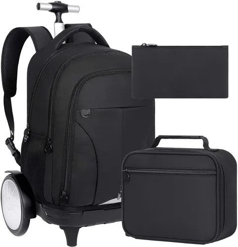 Vista 11 de Mochila con ruedas para mujer, bolsa de libros con ruedas, mochila escolar Juego de 3 piezas verde