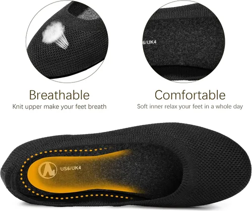 Vista 3 de MIXIN Zapatos de vestir planos para mujer, zapatos de vestir de punto para la oficinatrabajo, zapatos de vestir de punta redonda para caminar