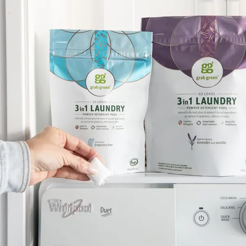 Vista 3 de Grab Green Cápsulas de detergente 3 en 1, 24 unidades, sin fragancia, a base de plantas y minerales, poder de limpieza superior, removedor
