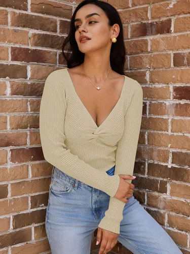 Vista 16 de LILLUSORY Ropa de otoño con nudo torcido 2025 para mujer, trajes de moda con parte superior acanalada de manga larga