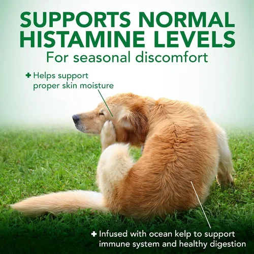 Vista 7 de Vet del mejor Alivio de la alergia de temporada perro Suplementos, 60 tabletas masticables, EE. UU. Made Seasonal Allergy Relief Tablets, Helps