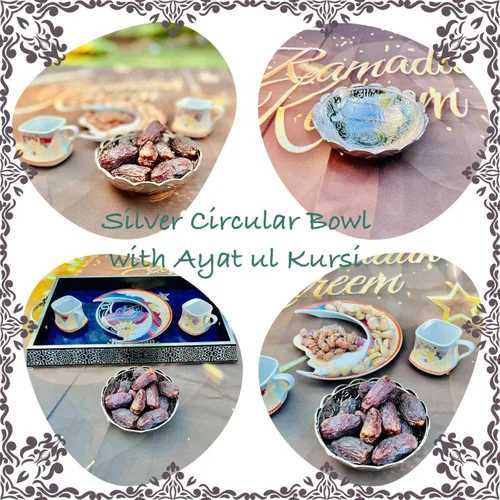 Vista 3 de Ayatul Kursi - Azucarero de caligrafía, cuenco para dátiles, frutero, cuenco de acero inoxidable para medicina, cuenco Ayat ul Kursi + caligrafía